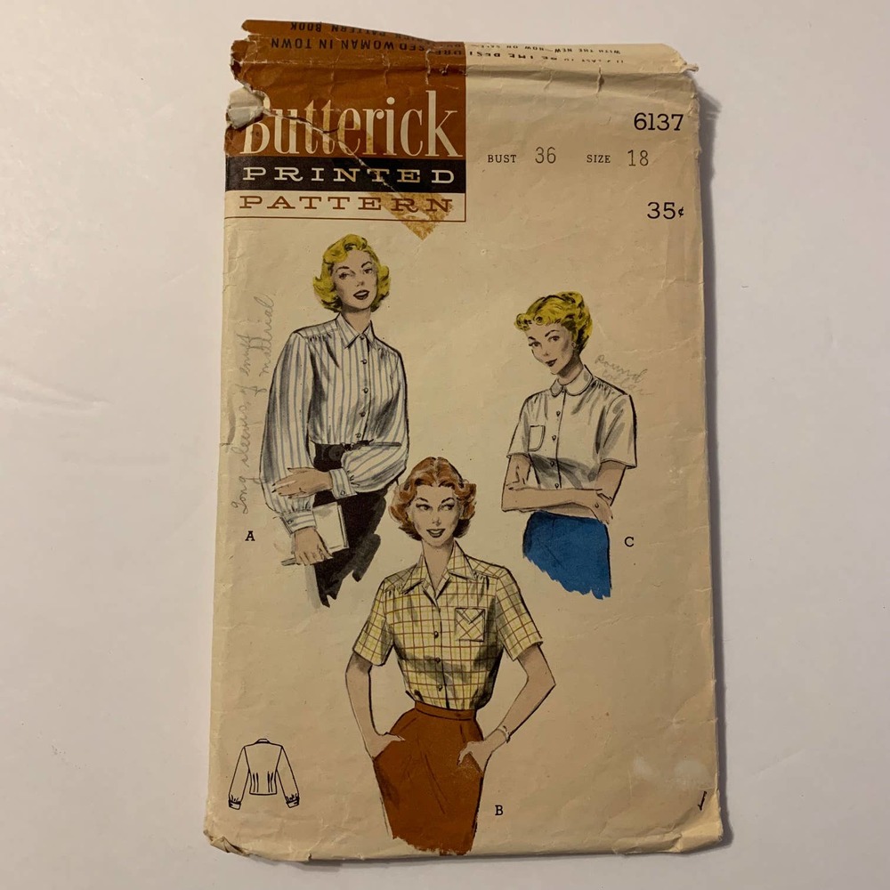 Butterick Vintage 1960's Pattern #6137 Tailored Shirt Size 18